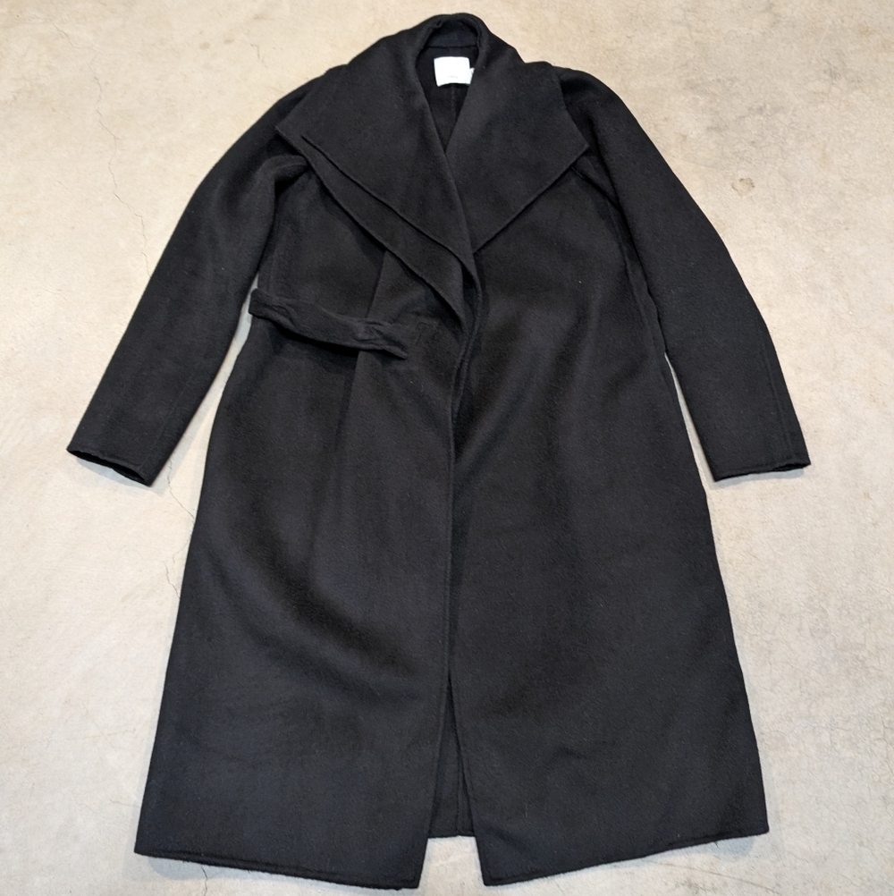 Vince Wool Blend Double Face Drape Neck Coat Women's S Black Belted